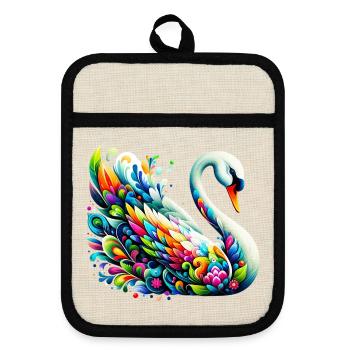 Swan - Pot holders with rubber back - linen/black  - Front