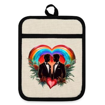 The magic of the moment: elegant cheerful silhouettes - Pot holders with rubber back - linen/black  - Front