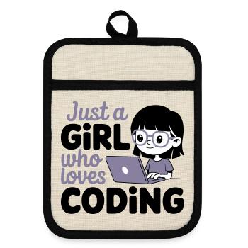Just a Girl Who Loves Coding - Pot holders with rubber back - linen/black  - Front