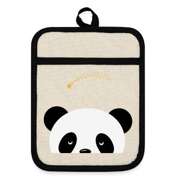 Dreaming panda with shooting star - Pot holders with rubber back - linen/black  - Front