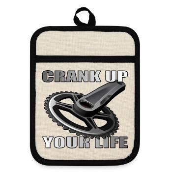 Crank Up Your Life design for bike lovers - Pot holders with rubber back - linen/black  - Front