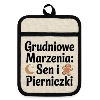 Dezemberträume: Schlaf und Lebkuchen - Topflappen mit Gummirückseite - Leinen/Schwarz  - Vorne