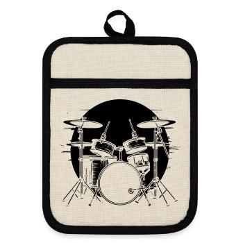 Drummer Sketch - Pot holders with rubber back - linen/black  - Front