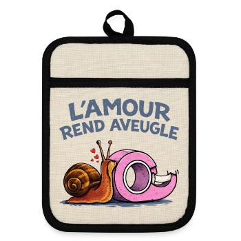 L’amour rend aveugle – humour escargot scotch - Maniques avec dos en caoutchouc - lin/noir  - Devant