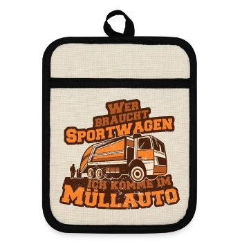 Müllauto Spruch - Topflappen mit Gummirückseite - Leinen/Schwarz  - Vorne