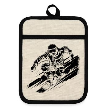 Snowboarder Drawing - Pot holders with rubber back - linen/black  - Front