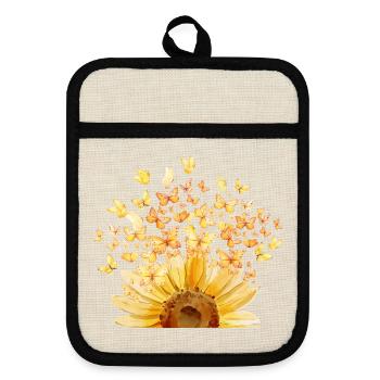 Blüten der Freiheit  - Topflappen mit Gummirückseite - Leinen/Schwarz  - Vorne