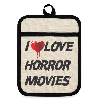 Ich liebe Horrorfilme - Topflappen mit Gummirückseite - Leinen/Schwarz  - Vorne
