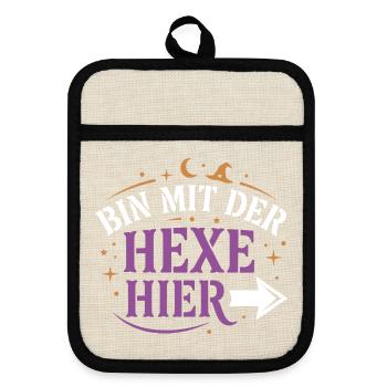Trick or Treat | Bin Mit Der Hexe Hier | Halloween - Topflappen mit Gummirückseite - Leinen/Schwarz  - Vorne