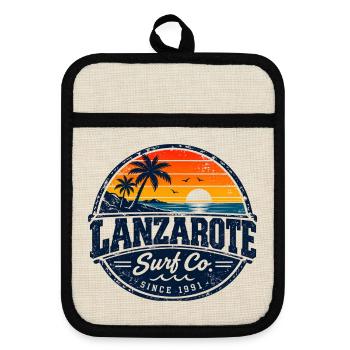 Lanzarote - Islas Canarias - Kanaren - Spanien - Topflappen mit Gummirückseite - Leinen/Schwarz  - Vorne