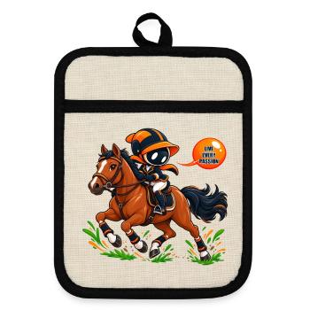 Reitmaskottchen – Equestrian Passion - Topflappen mit Gummirückseite - Leinen/Schwarz  - Vorne