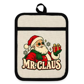 Mr Claus Geschenkheld - Topflappen mit Gummirückseite - Leinen/Schwarz  - Vorne