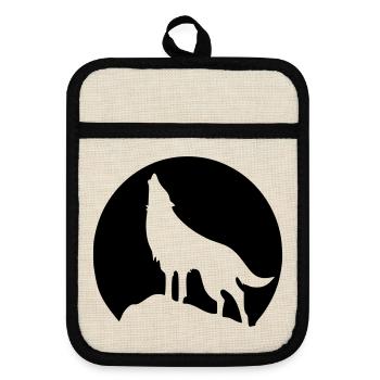 Wolf - Mond - Topflappen mit Gummirückseite - Leinen/Schwarz  - Vorne