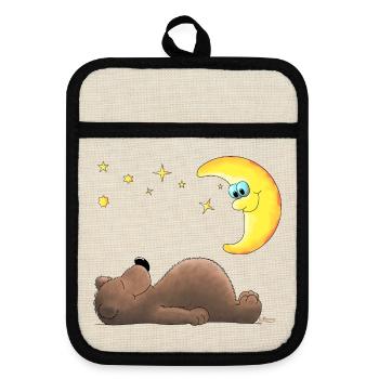 ours en peluche - Maniques avec dos en caoutchouc - lin/noir  - Devant