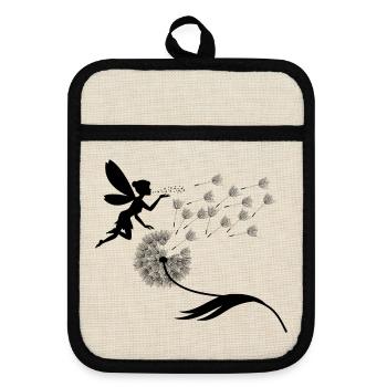 Butterfly design pustflowers meadow heart fairies - Pot holders with rubber back - linen/black  - Front