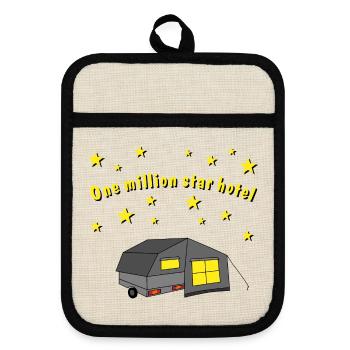 one million star hotel faltcaravan - Topflappen mit Gummirückseite - Leinen/Schwarz  - Vorne