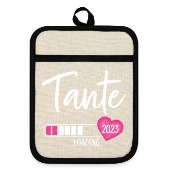 Tante Loading 2023 Herz Nichte Mädchen - Topflappen mit Gummirückseite - Leinen/Schwarz  - Vorne