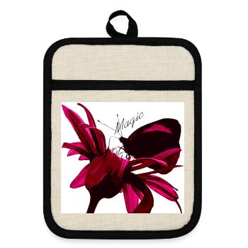 Magic butterfly red - Pot holders with rubber back - linen/black  - Front