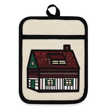 Tyrolean House Hut Cottage Building Real Estate - Pot holders with rubber back - linen/black  - Front