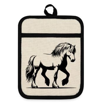 Horse Icelandic pony Icelandic horse - Pot holders with rubber back - linen/black  - Front