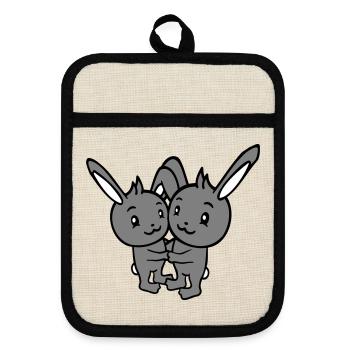 2 lapins deux amis équipe équipage couple câlin mignon - Maniques avec dos en caoutchouc - lin/noir  - Devant
