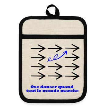 Dance when everyone else walks – Minimal design - Pot holders with rubber back - linen/black  - Front