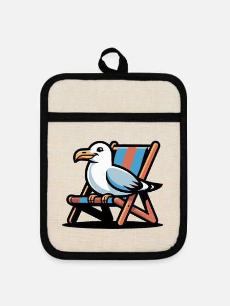 Möwe auf Strandliege - Topflappen mit Gummirückseite - Leinen/Schwarz