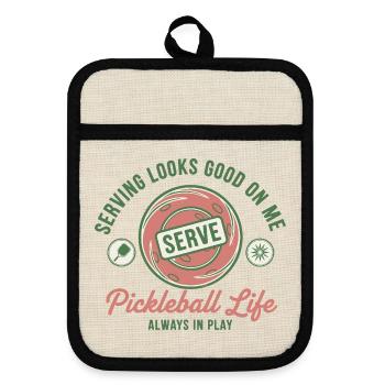Pickleball Funny Player Love Pickleball Court - Pot holders with rubber back - linen/black  - Front