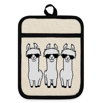 Three Cool Llamas Series Sunglasses Funny Animal - Pot holders with rubber back - linen/black  - Front