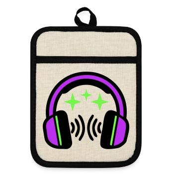 Headphones Stars Icon - Pot holders with rubber back - linen/black  - Front