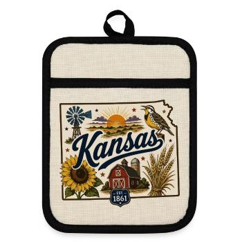 Kansas Sunflower State Vintage Reiseaufkleber - Topflappen mit Gummirückseite - Leinen/Schwarz  - Vorne