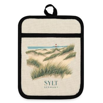 Sylt Dünen | Vintage Nordsee Poster - Topflappen mit Gummirückseite - Leinen/Schwarz  - Vorne