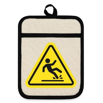 Vorsicht Nassboden-Sicherheitswarnschild Gelbes Symbol - Topflappen mit Gummirückseite - Leinen/Schwarz  - Vorne