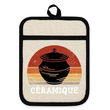 Céramique Rétro Vintage Artisan - Maniques avec dos en caoutchouc - lin/noir  - Devant