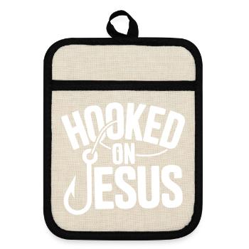 Süchtig nach Jesus - Topflappen mit Gummirückseite - Leinen/Schwarz  - Vorne