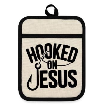 Süchtig nach Jesus - Topflappen mit Gummirückseite - Leinen/Schwarz  - Vorne