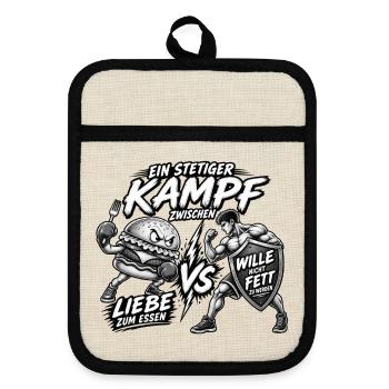 Liebe zum Essen vs nicht fett werden - Topflappen mit Gummirückseite - Leinen/Schwarz  - Vorne