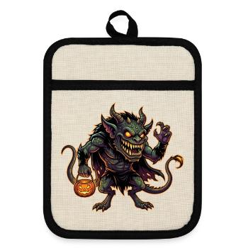 Halloween Monster - Topflappen mit Gummirückseite - Leinen/Schwarz  - Vorne