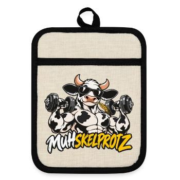 Muhskelprotz - Muskelprotz - Topflappen mit Gummirückseite - Leinen/Schwarz  - Vorne