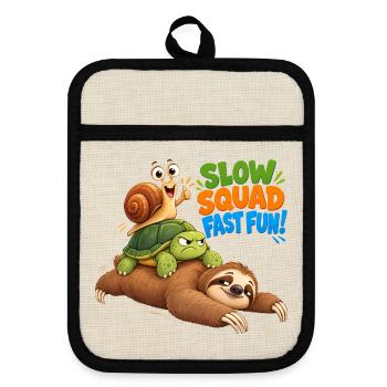 Slow Squad Fast Fun - Funny Slow Animals - Topflappen mit Gummirückseite - Leinen/Schwarz  - Vorne