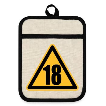 Warning 18 | Achtung 18 - Pot holders with rubber back - linen/black  - Front