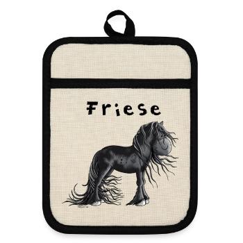 Niedliches Friesenpferd - Topflappen mit Gummirückseite - Leinen/Schwarz  - Vorne