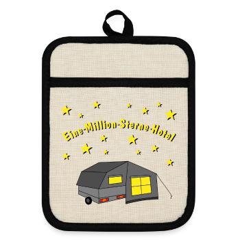 eine million sterne hotel faltcaravan - Topflappen mit Gummirückseite - Leinen/Schwarz  - Vorne