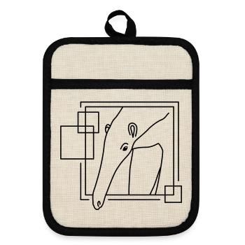 Fourmilier en forme géométrique - Conception d’art au trait - Maniques avec dos en caoutchouc - lin/noir  - Devant