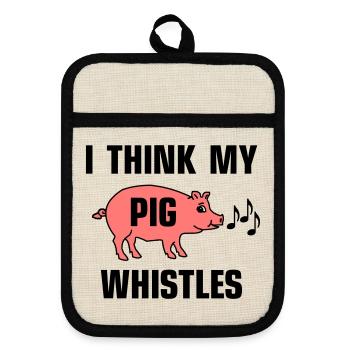 I think my pig whistles - Pot holders with rubber back - linen/black  - Front
