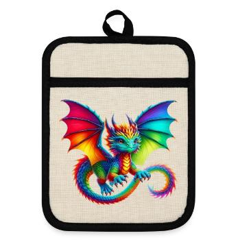 Drache - Topflappen mit Gummirückseite - Leinen/Schwarz  - Vorne