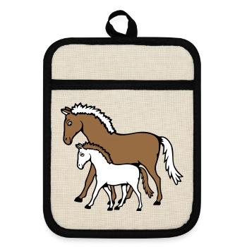 2 Mignon Chevaux Enfant Famille Maman Papa Maman Père - Maniques avec dos en caoutchouc - lin/noir  - Devant