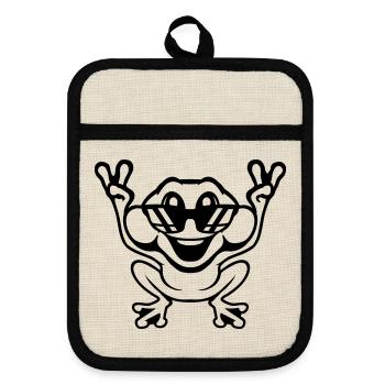 Frosch Kröte cool Sonnenbrille Victory Peace Hände - Topflappen mit Gummirückseite - Leinen/Schwarz  - Vorne