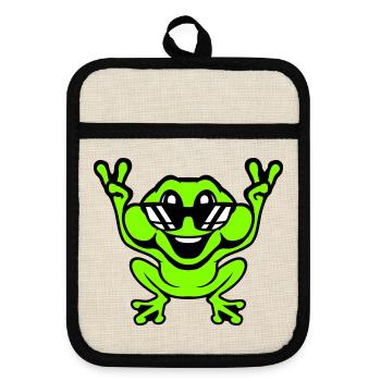 Frosch Kröte cool Sonnenbrille Victory Peace Hände - Topflappen mit Gummirückseite - Leinen/Schwarz  - Vorne