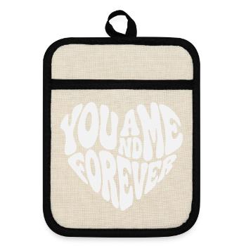 Forever Together - Valentine White Retro Heart - Pot holders with rubber back - linen/black  - Front